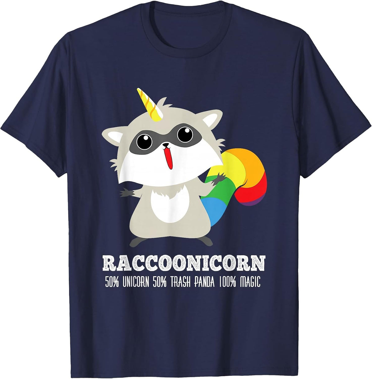 Racoonicorn Funny Trash Panda Raccoon with Unicorn Horn T-Shirt - Navy Blue