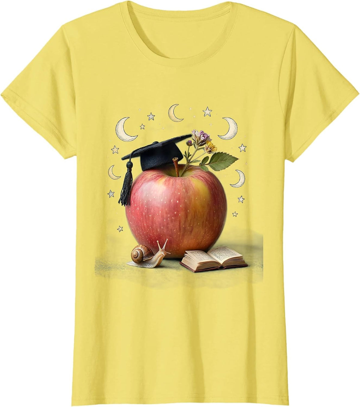 Women's 5th Grade Teacher Apple Mortarboard Cap Design T-Shirt - Lemon Yellow