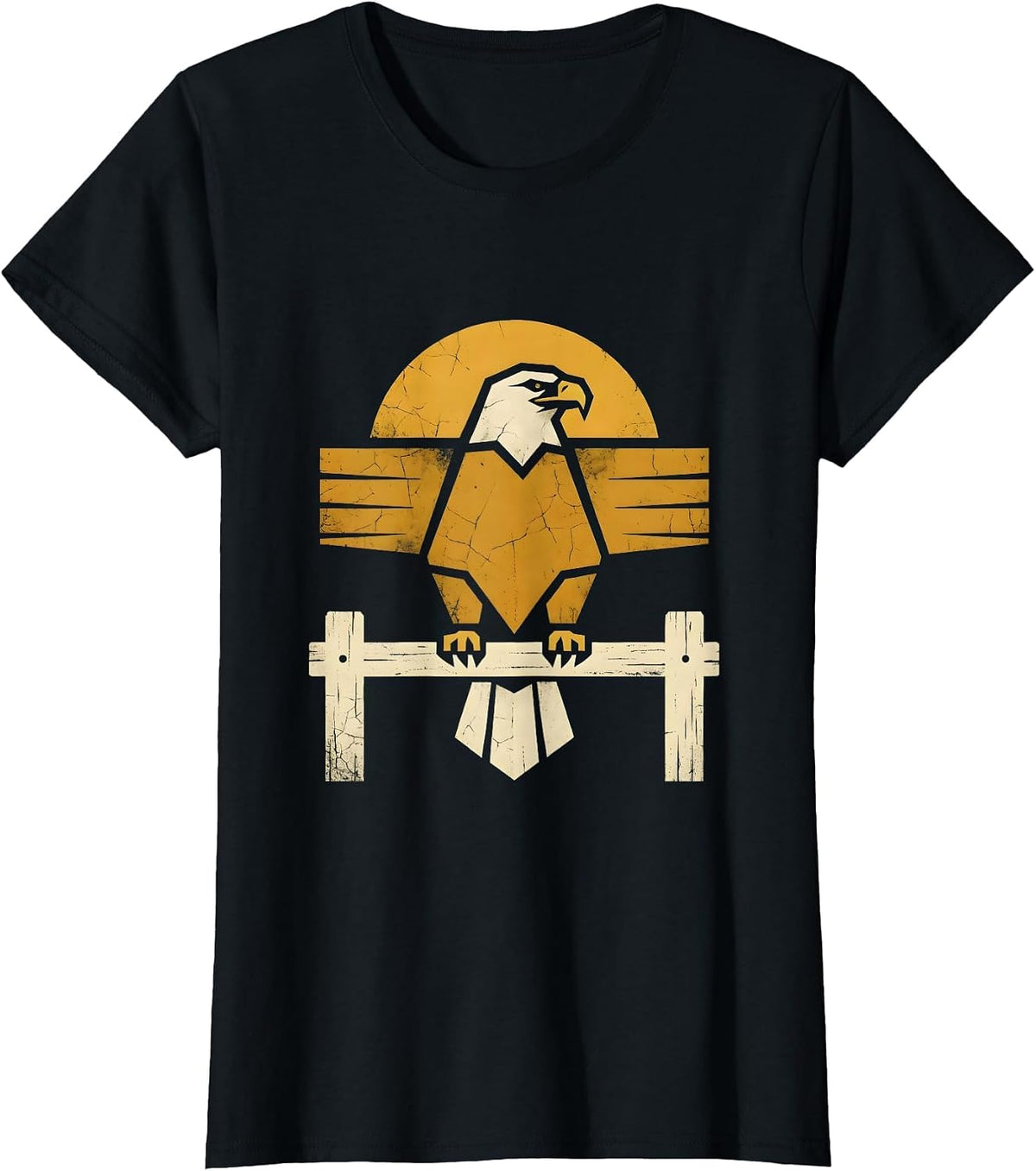 Women's Texas Bald Eagle Perched on Fence Post Graphic T-Shirt - Black