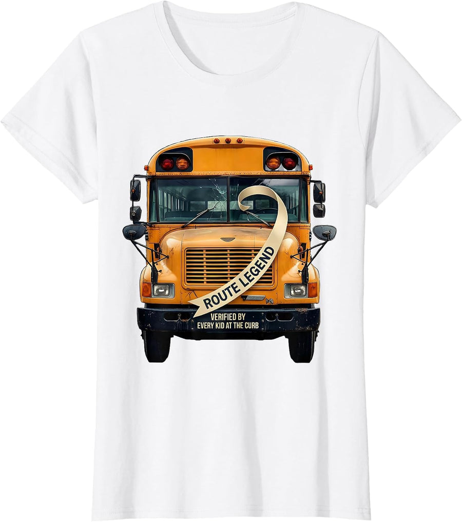 Women's Route Legend, Verified By Every Kid At The Curb School Bus T-Shirt - White
