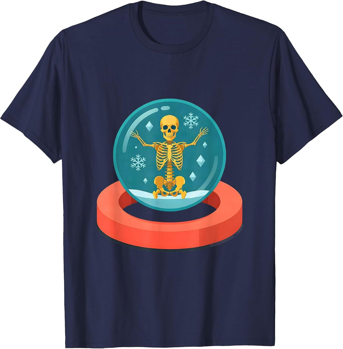Snow Globe Skeletal Snowman Radiology Tech Christmas Humor T-Shirt - Navy Blue