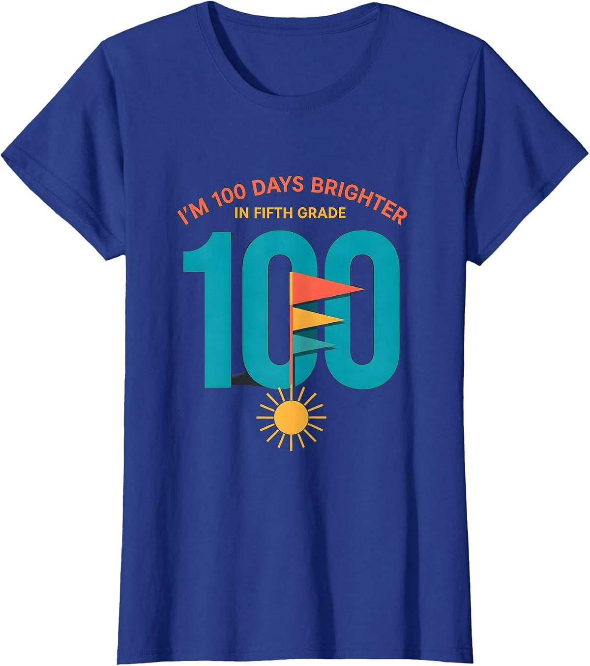 Women's I'm 100 Days Brighter In Fifth Grade Retro 100th Day T-Shirt - Royal Blue