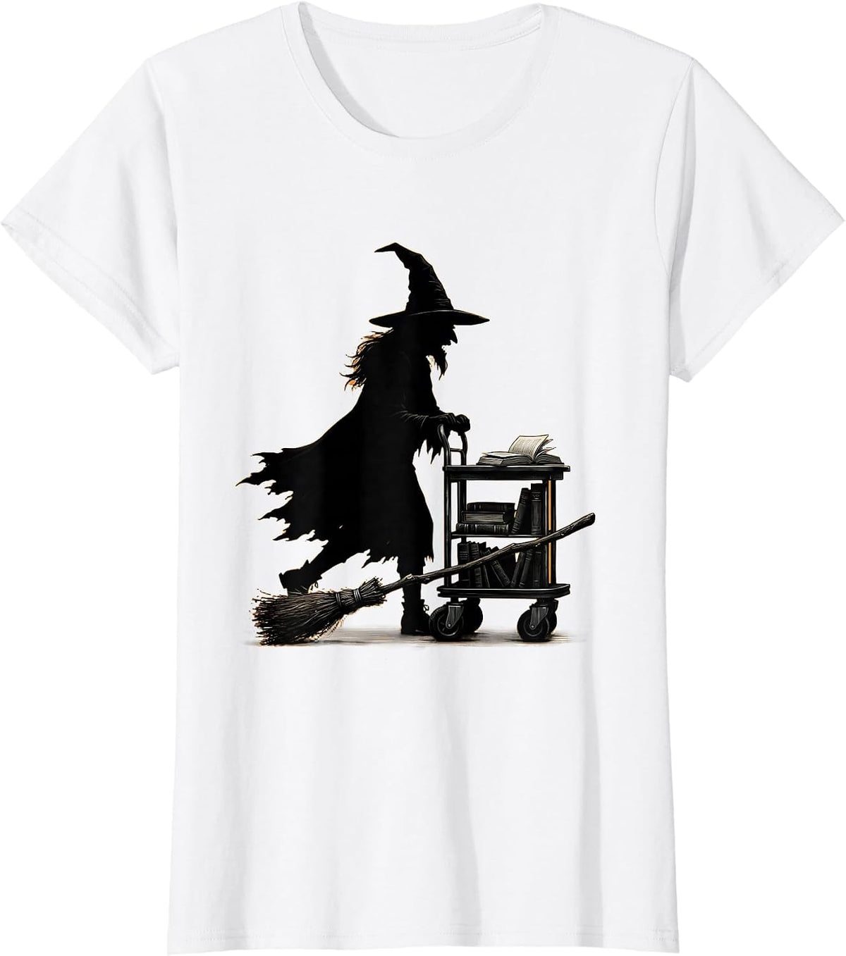 Women's Witch Librarian Minimalist Halloween Occupation Humor T-Shirt - White