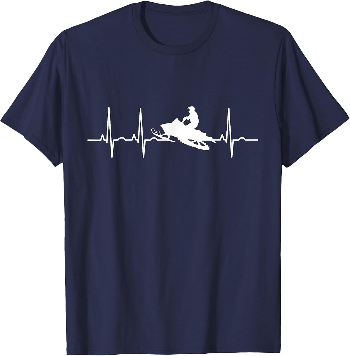 Snowmobile Heartbeat Snowmobiling Lovers Snowmobile Rider T-Shirt - Navy Blue
