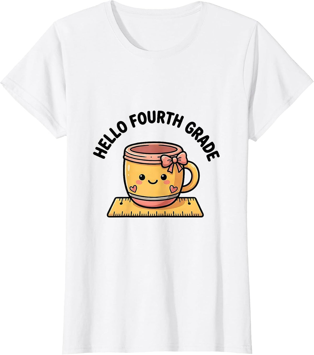 Hello Fourth Grade Cute Kawaii Coquette Back to School T-Shirt - White