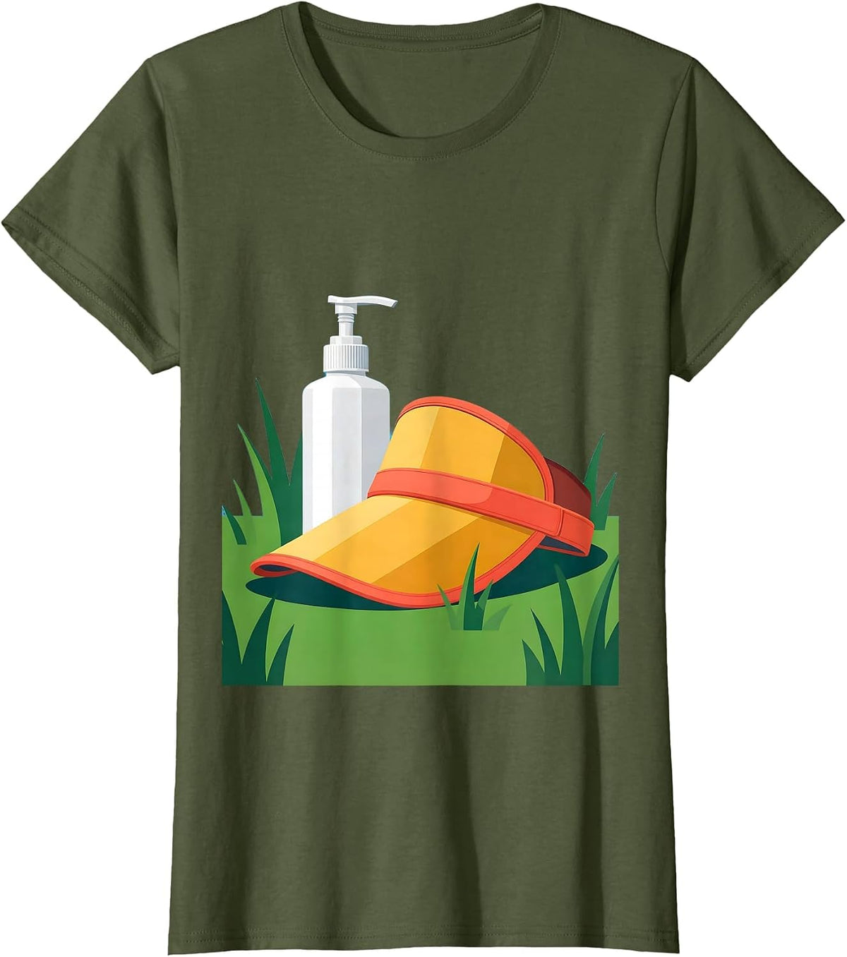 Women's Soccer Mom Sunscreen and Sun Visor Graphic T-Shirt - Olive Green