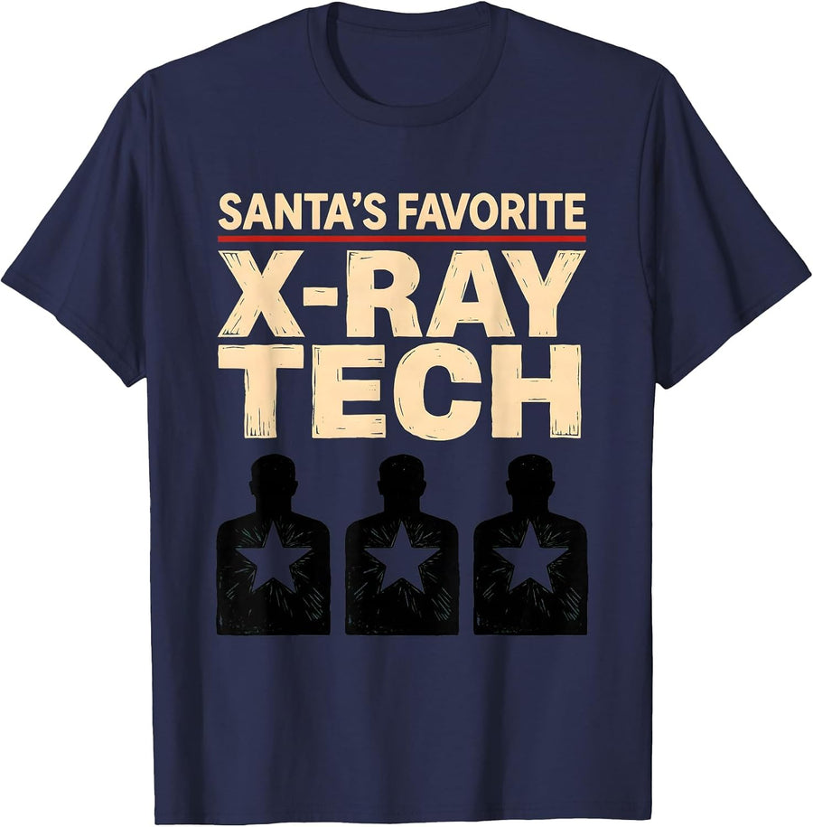 Santa's Favorite X-Ray Tech Funny Radiology Tech Christmas T-Shirt - Navy Blue