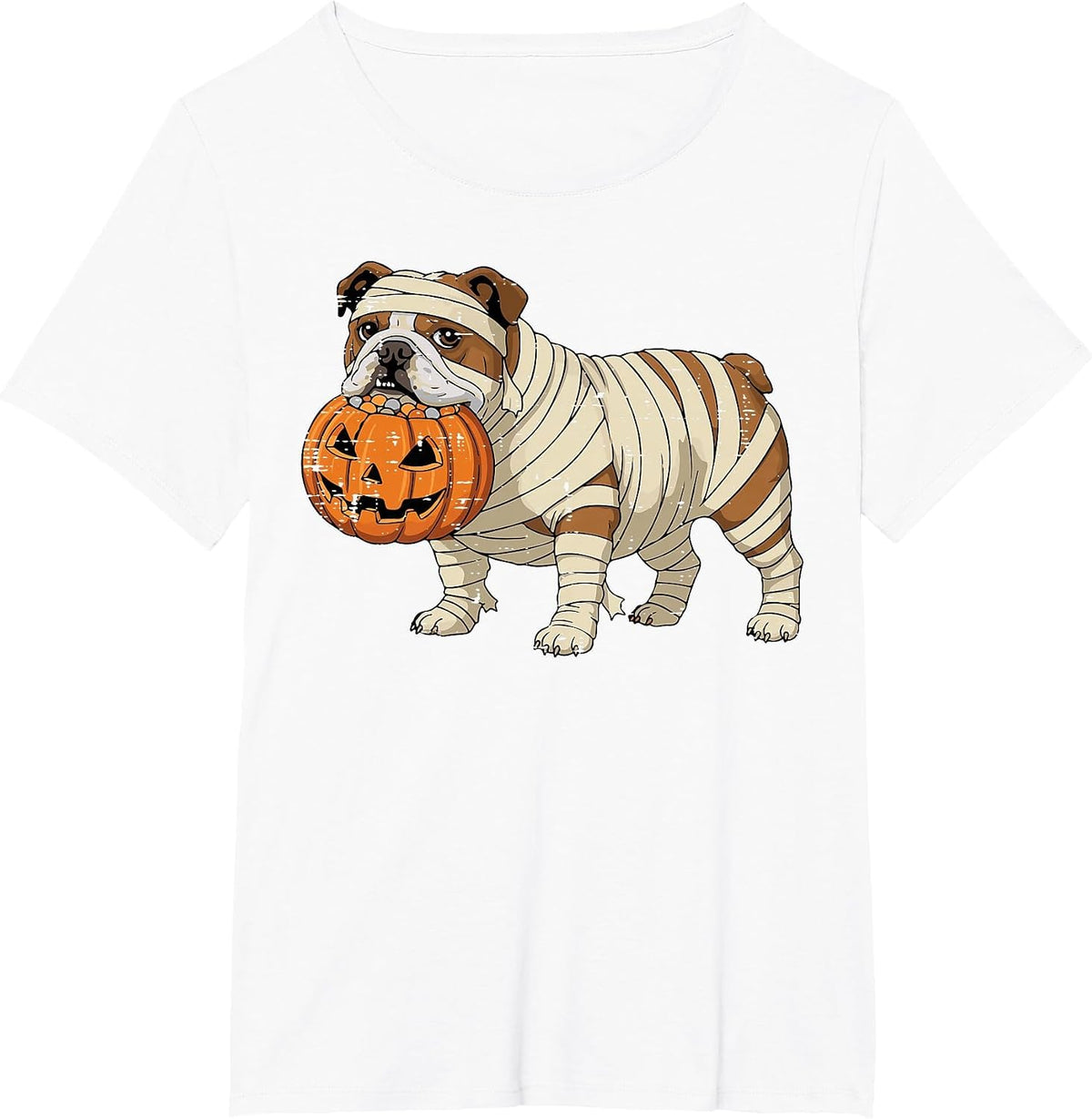 Halloween Dog English Bulldog Mummy Costume Men Women Kids T-Shirt - White