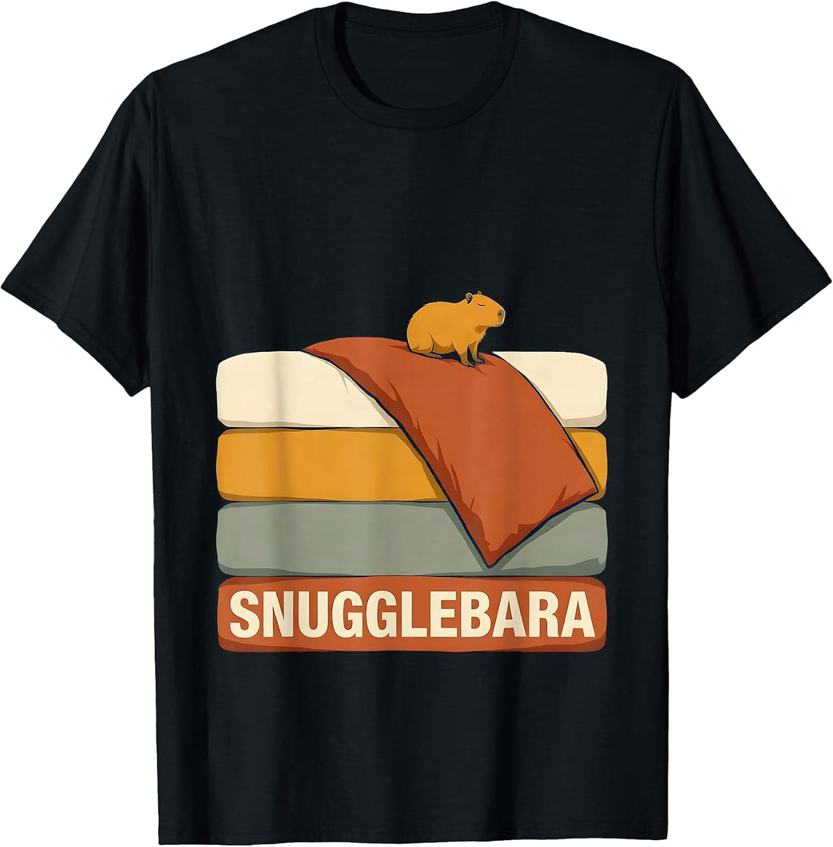 Men's Snugglebara Cute Capybara Sleepy Pajama Humor T-Shirt - Black