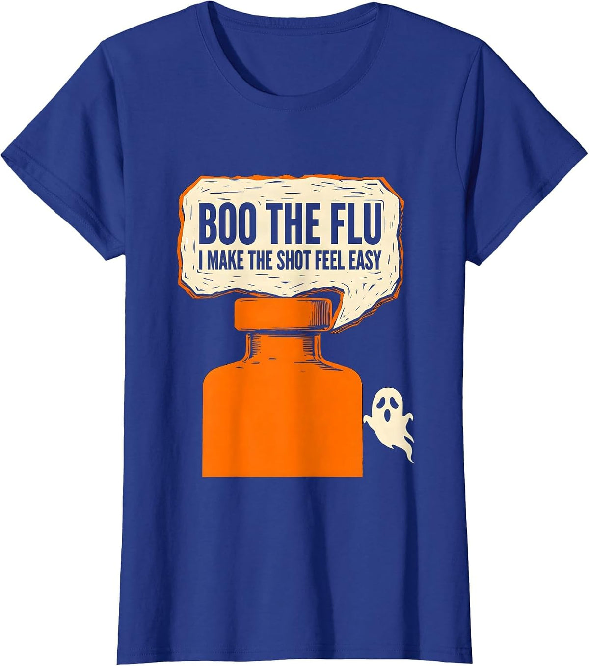 Women's Boo the Flu I Make the Shot Feel Easy Funny Nurse Halloween T-Shirt - Royal Blue
