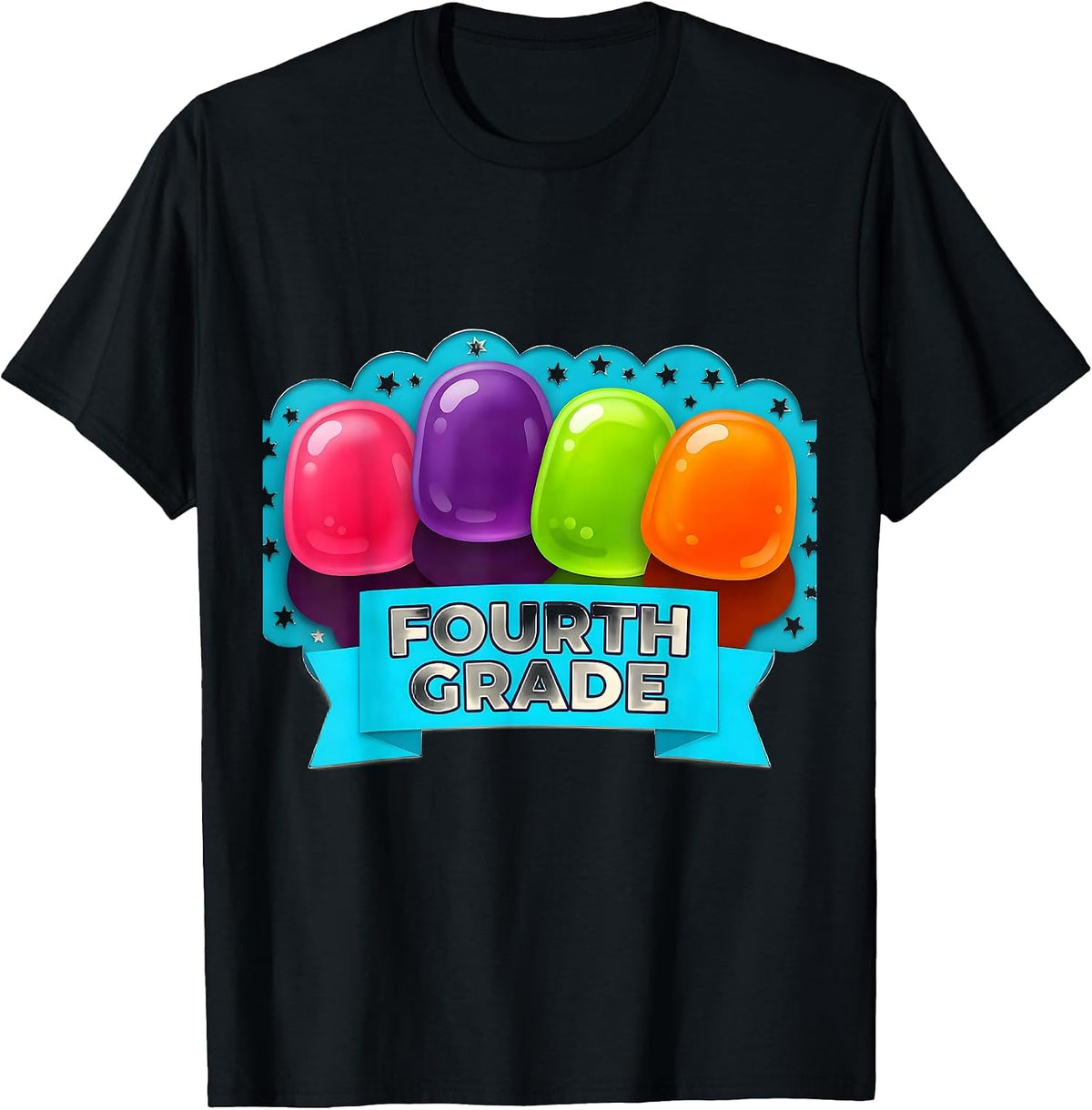 Men's FOURTH GRADE Cute Gummy Jelly Pop Back To School First Day T-Shirt - Black