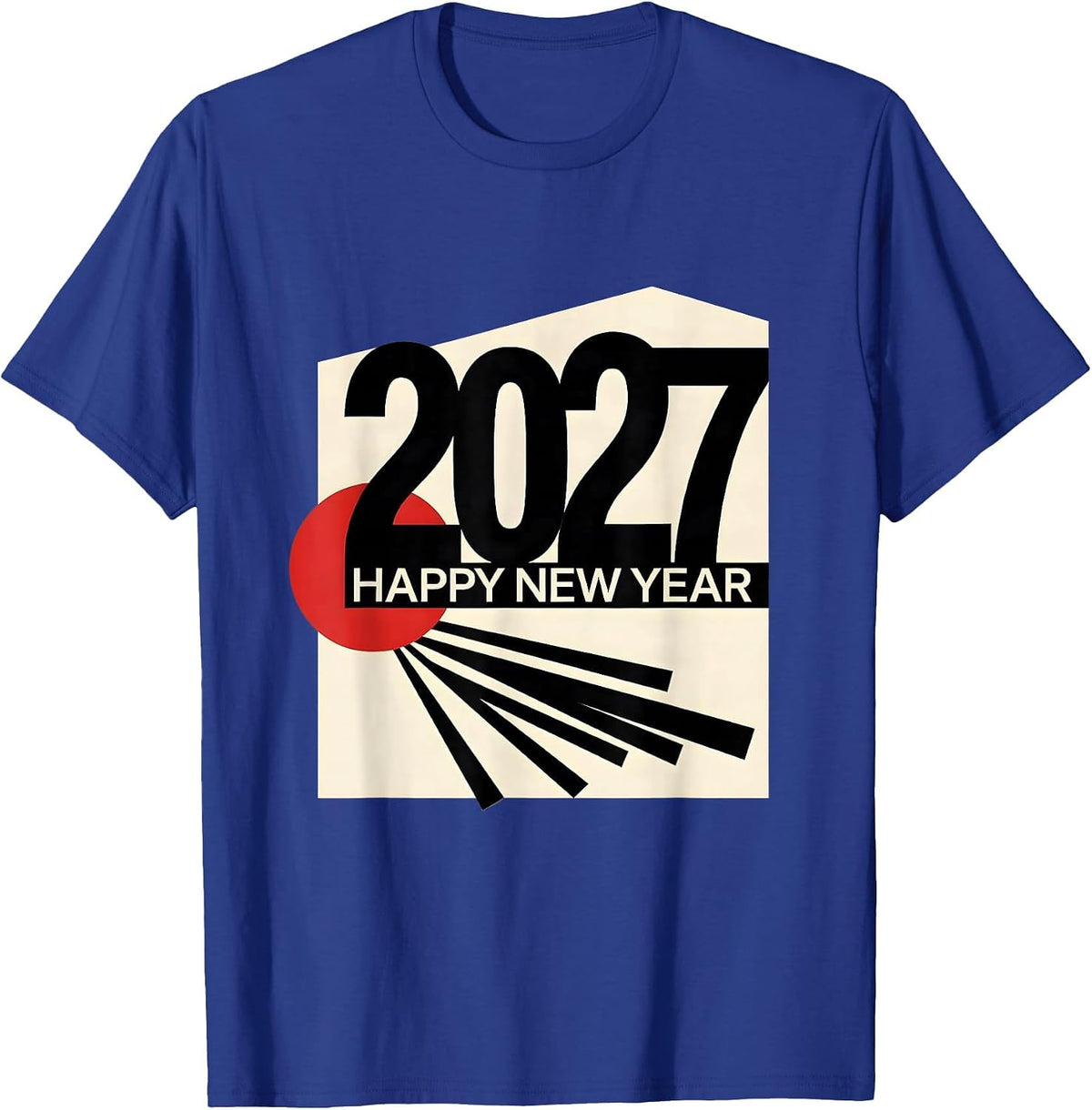 Men's Happy New Year 2027 Bauhaus Modernist Party Host Keepsake T-Shirt - Royal Blue