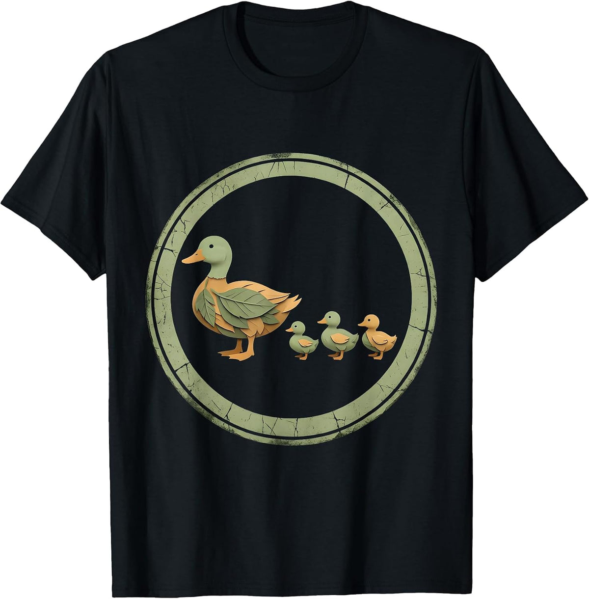 Men's Mama Duck Leading Ducklings in a Row Illustration T-Shirt - Black