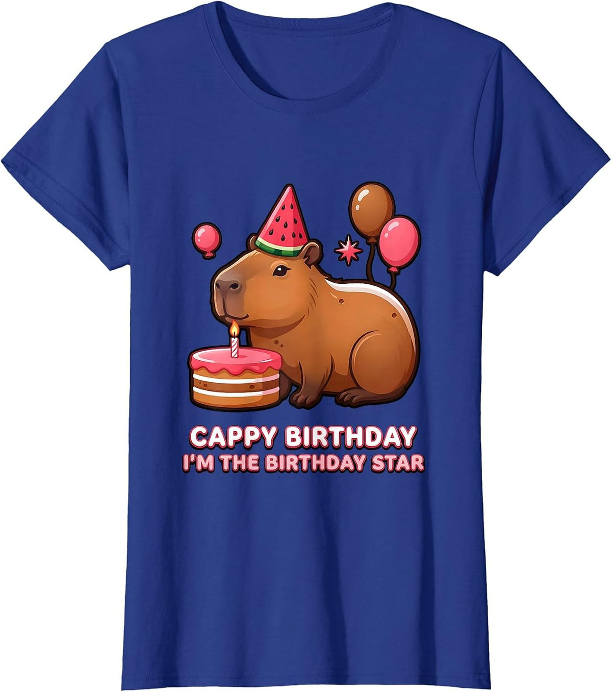 Women's Cappy Birthday I'm the Birthday Star Kawaii Capybara T-Shirt - Royal Blue
