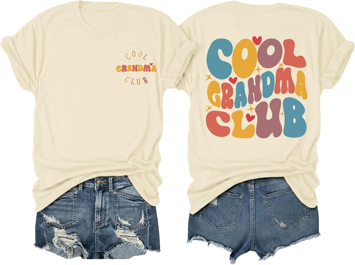 Grandma Shirt for Women Cool Grandma Club Tshirt Vintage Flower Graphic Tee - Apricot2