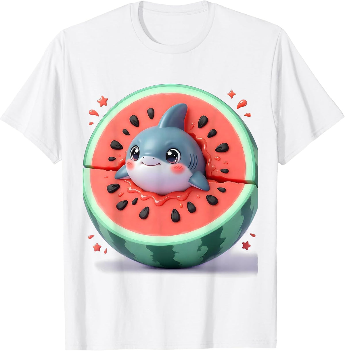Men's Watermelon Shark Fin Graphic Tee T-Shirt - White