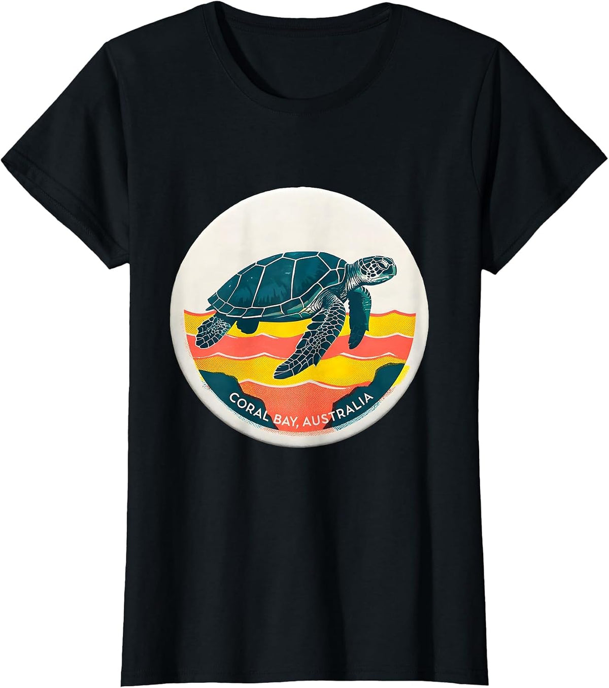 Women's Coral Bay Australia Risograph Sea Turtle Beach Souvenir T-Shirt - Black
