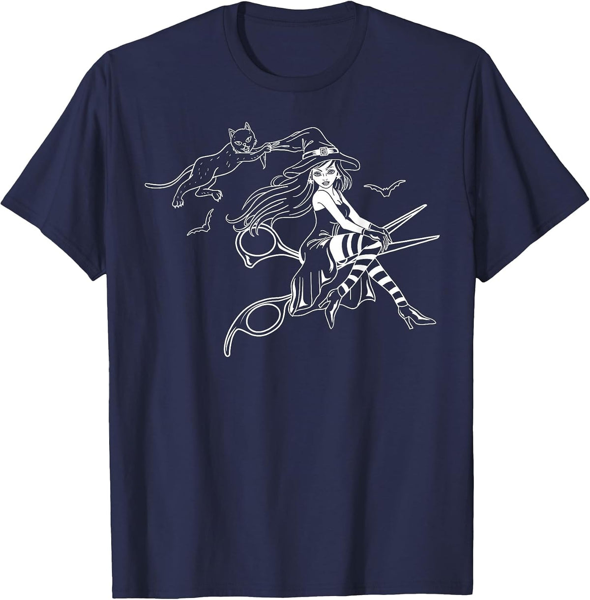 Scissors Hairdresser Witch Cute Halloween Hair Salon Team T-Shirt - Navy Blue