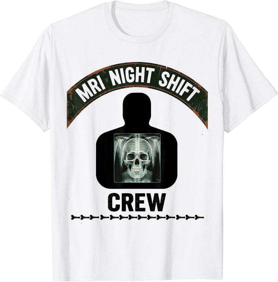 Men's MRI Night Shift Crew Vintage Radiology Tech Halloween Humor T-Shirt - White