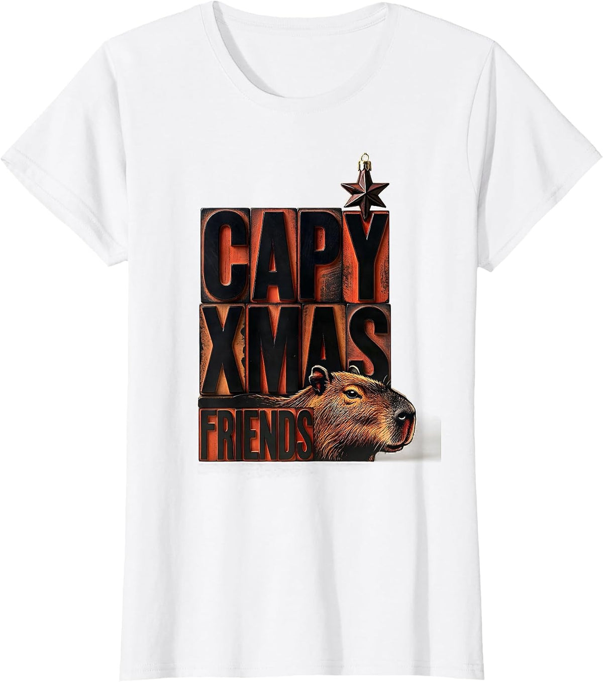 Capy Xmas Friends Cute Whimsical Christmas Capybara Animal T-Shirt - White