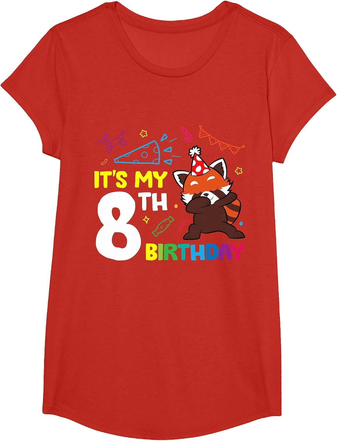 Red Panda Birthday It's My 8th Birthday Red Panda T-Shirt - Girls Red