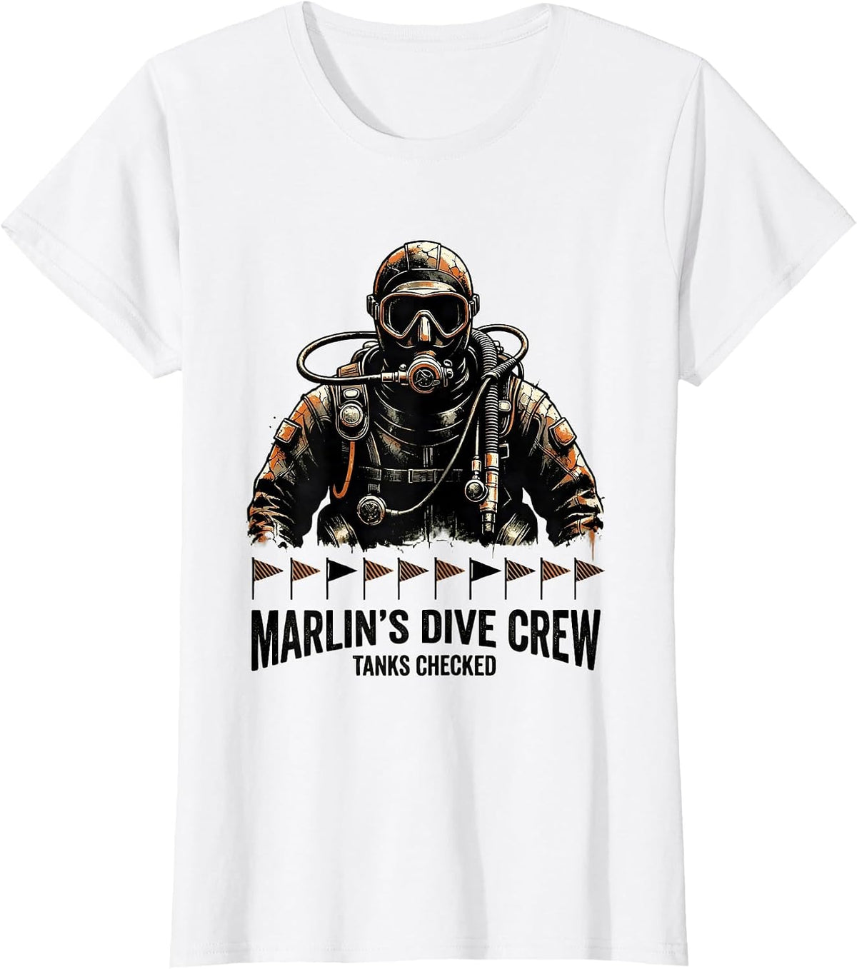 Marlin's Dive Crew Tanks Checked Distressed Scuba Diver T-Shirt - White