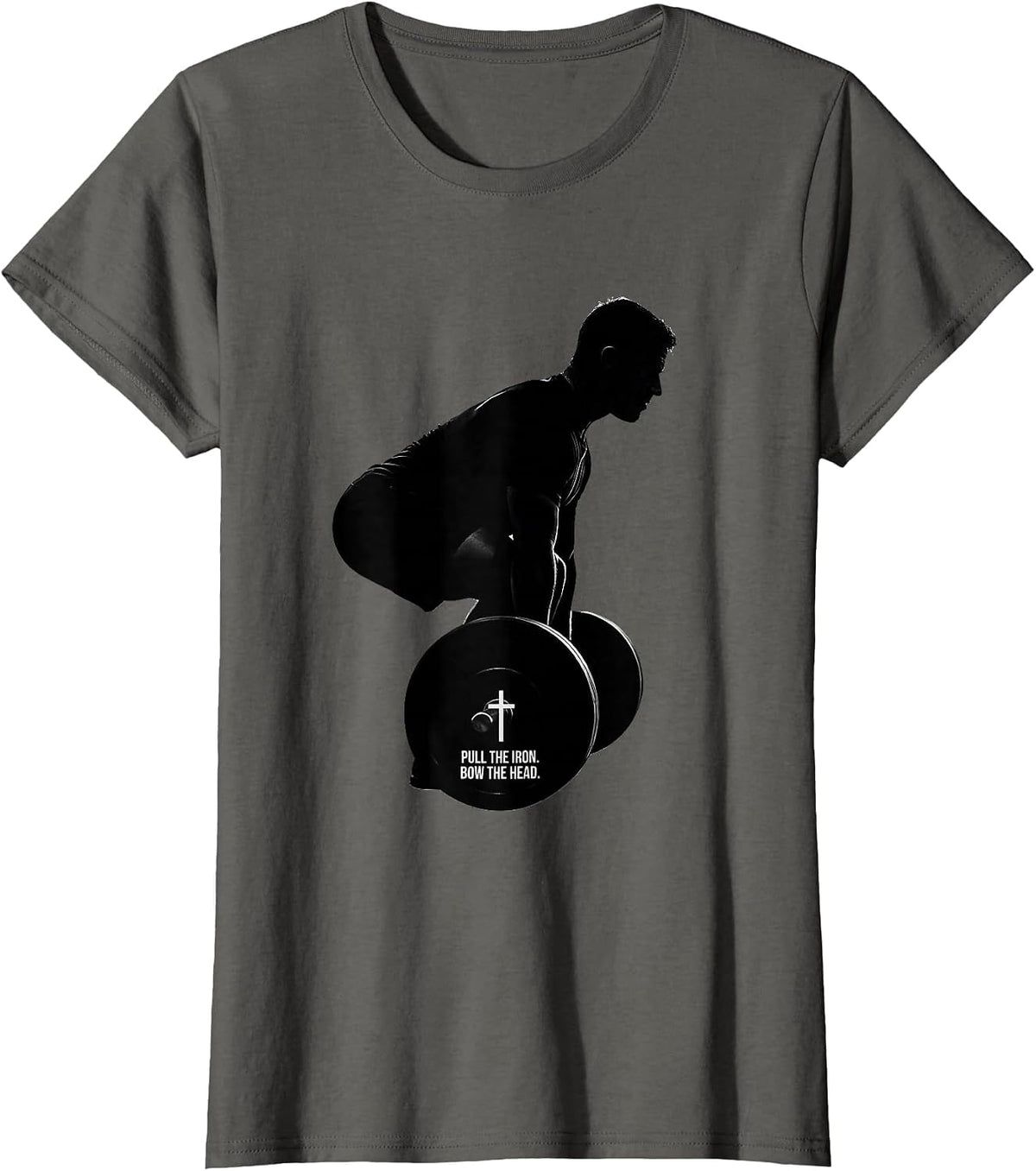 Women's Pull the Iron Bow the Head Christian Gym Deadlift Humor T-Shirt - Asphalt Grey