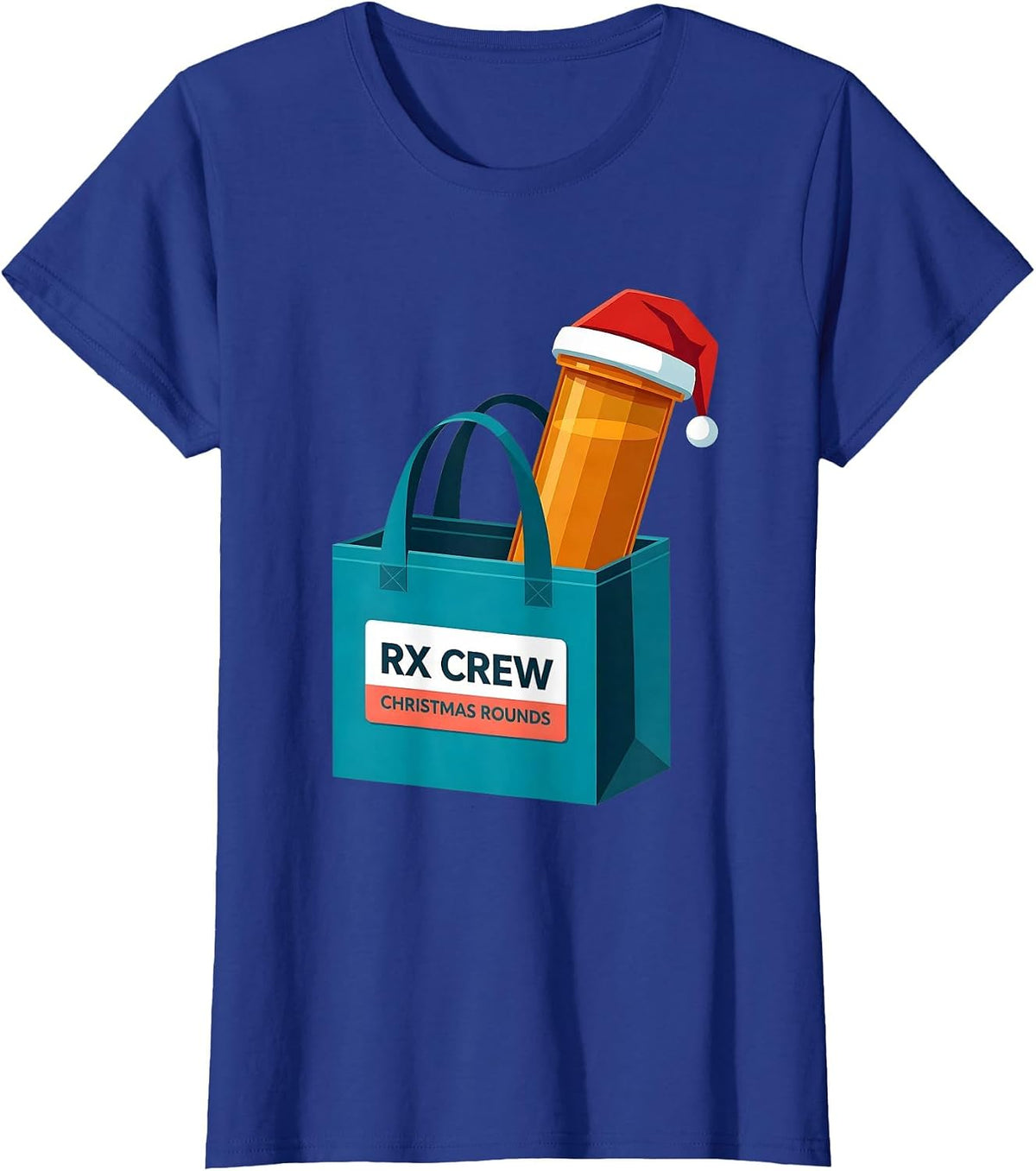 Women's Rx Crew Christmas Rounds Funny Pharmacy Crew Holiday T-Shirt - Royal Blue