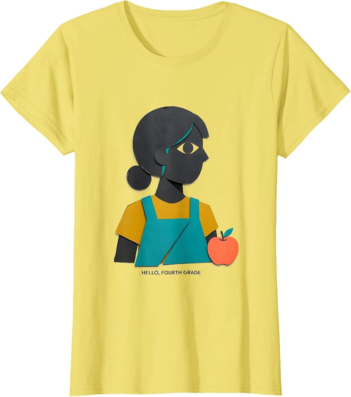 Women's Hello, Fourth Grade Midcentury Modern Back To School Girl T-Shirt - Lemon Yellow