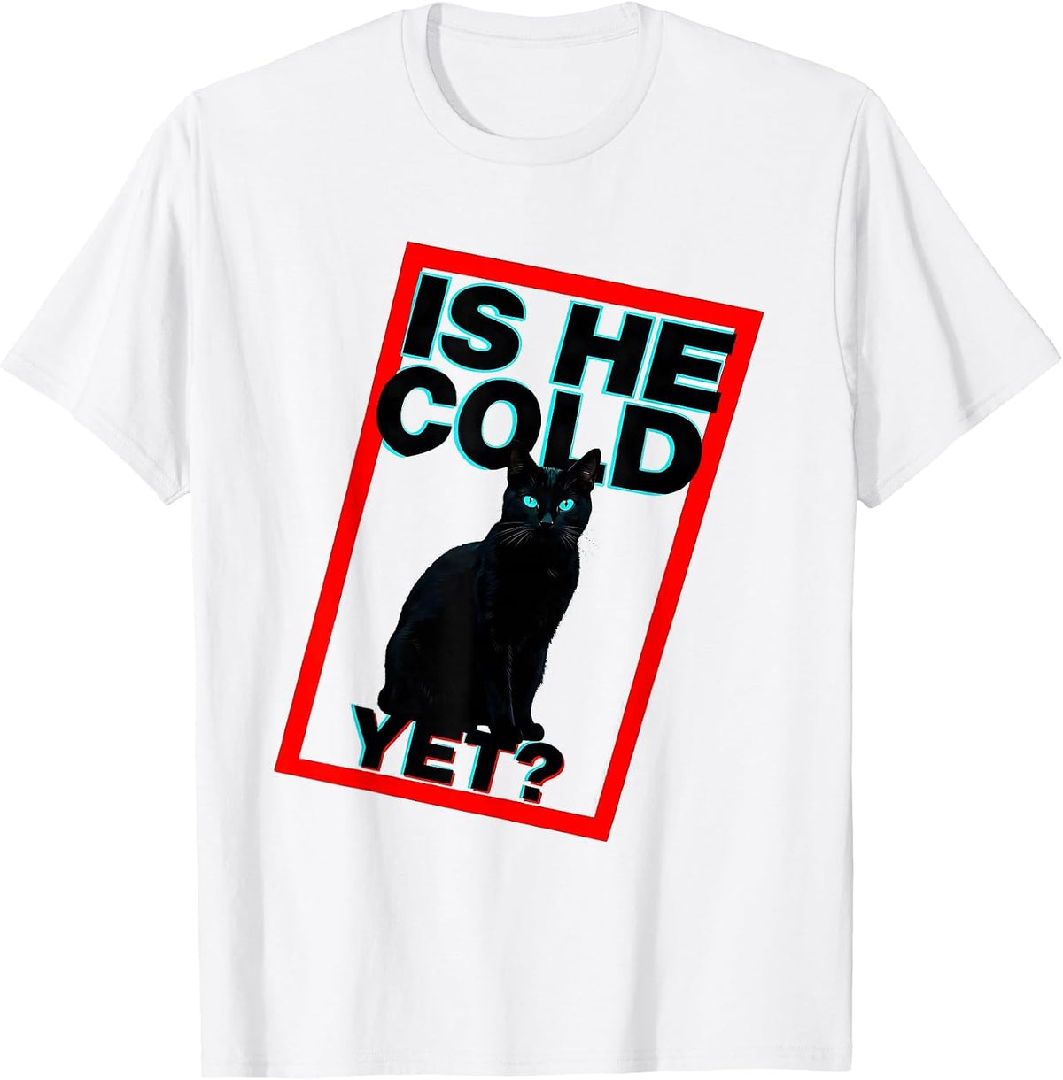 Men's Is He Cold Yet Dark Humor Gothic Cat Raven Humor T-Shirt - White