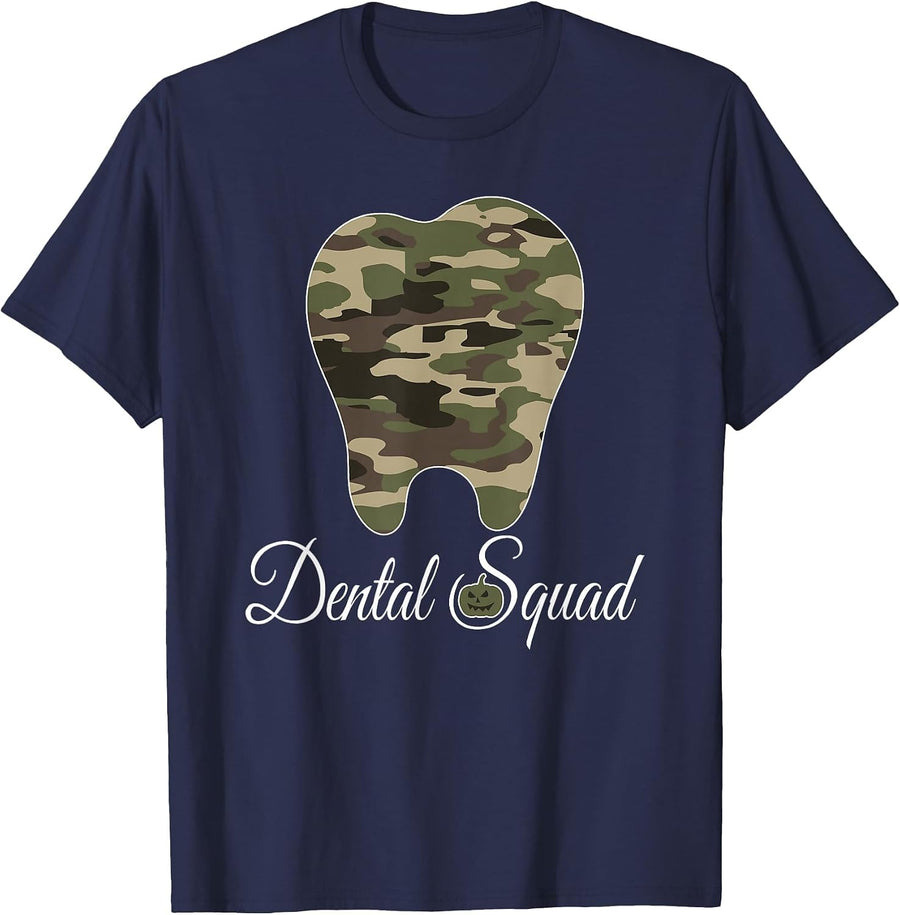Teeth Dentist Camo Dental Squad Camoflauge Halloween Costume T-Shirt - Navy Blue