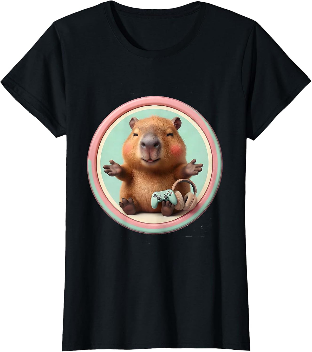 Capybara Gamer Meme Humor Cute Kawaii T-Shirt - Black