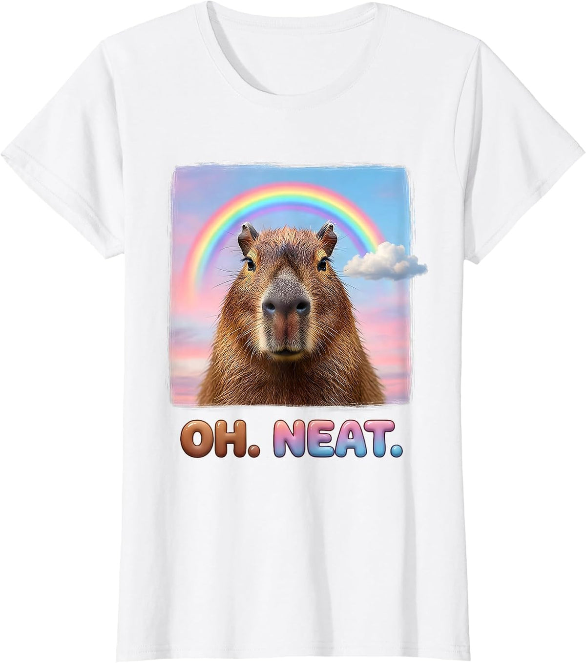 Women's Oh Neat Capybara Meme Humor Dank Animal Lover Gift T-Shirt - White