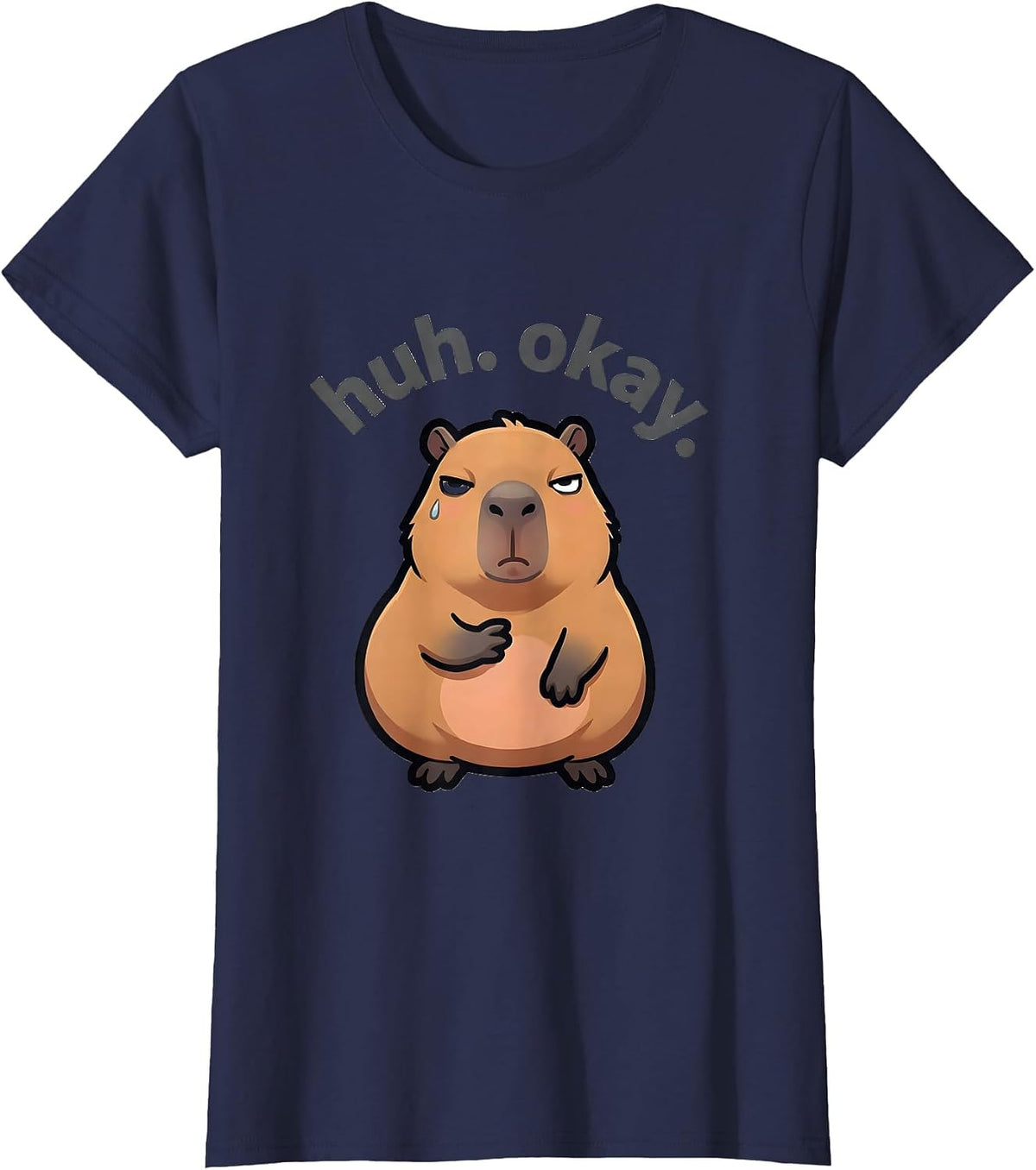 Women's huh. okay. Kawaii Capybara Cartoon Anime Meme Humor T-Shirt - Navy Blue