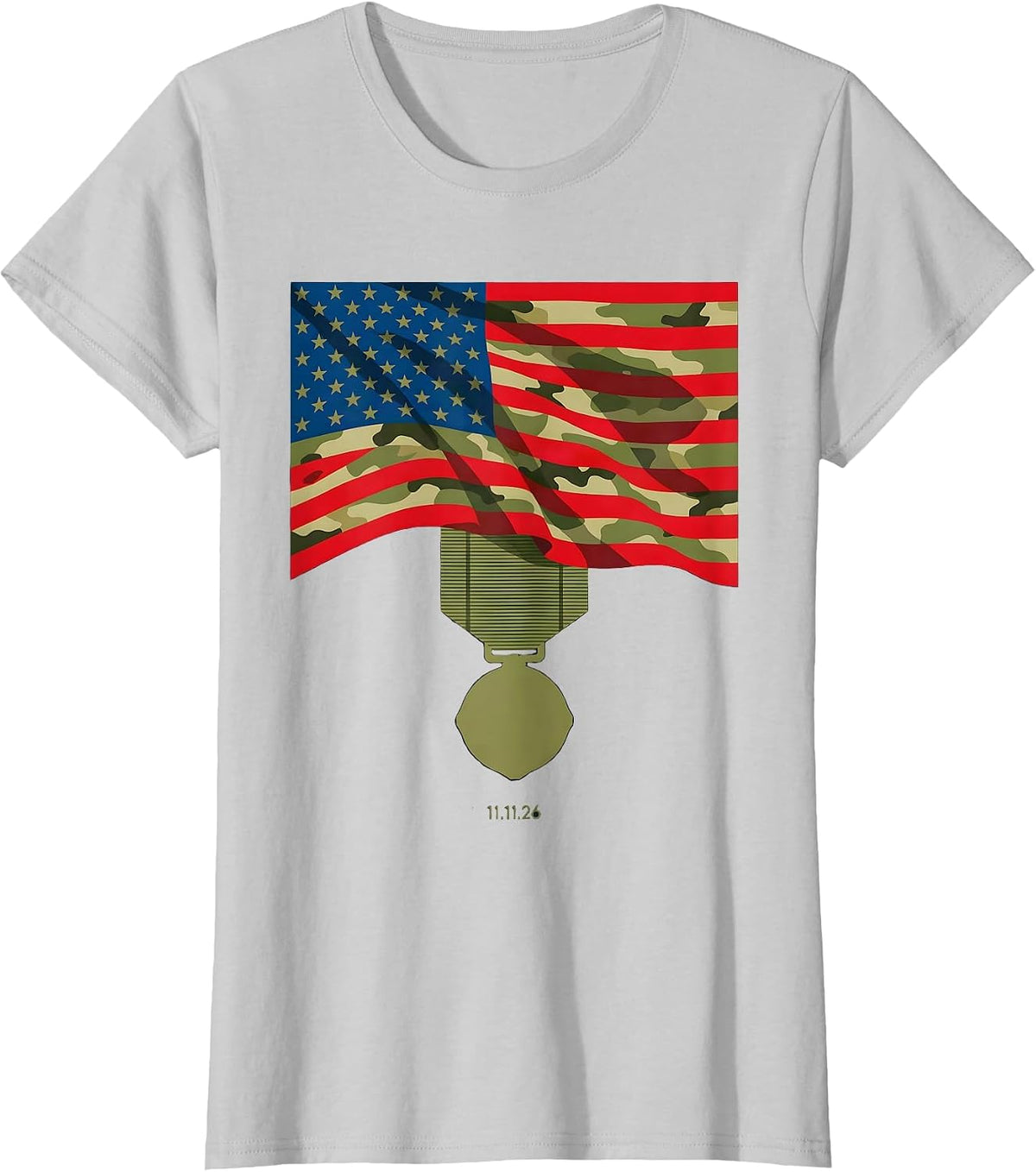 11.11.26 Distressed Military Patriotic Veteran Gift T-Shirt - Silver Grey
