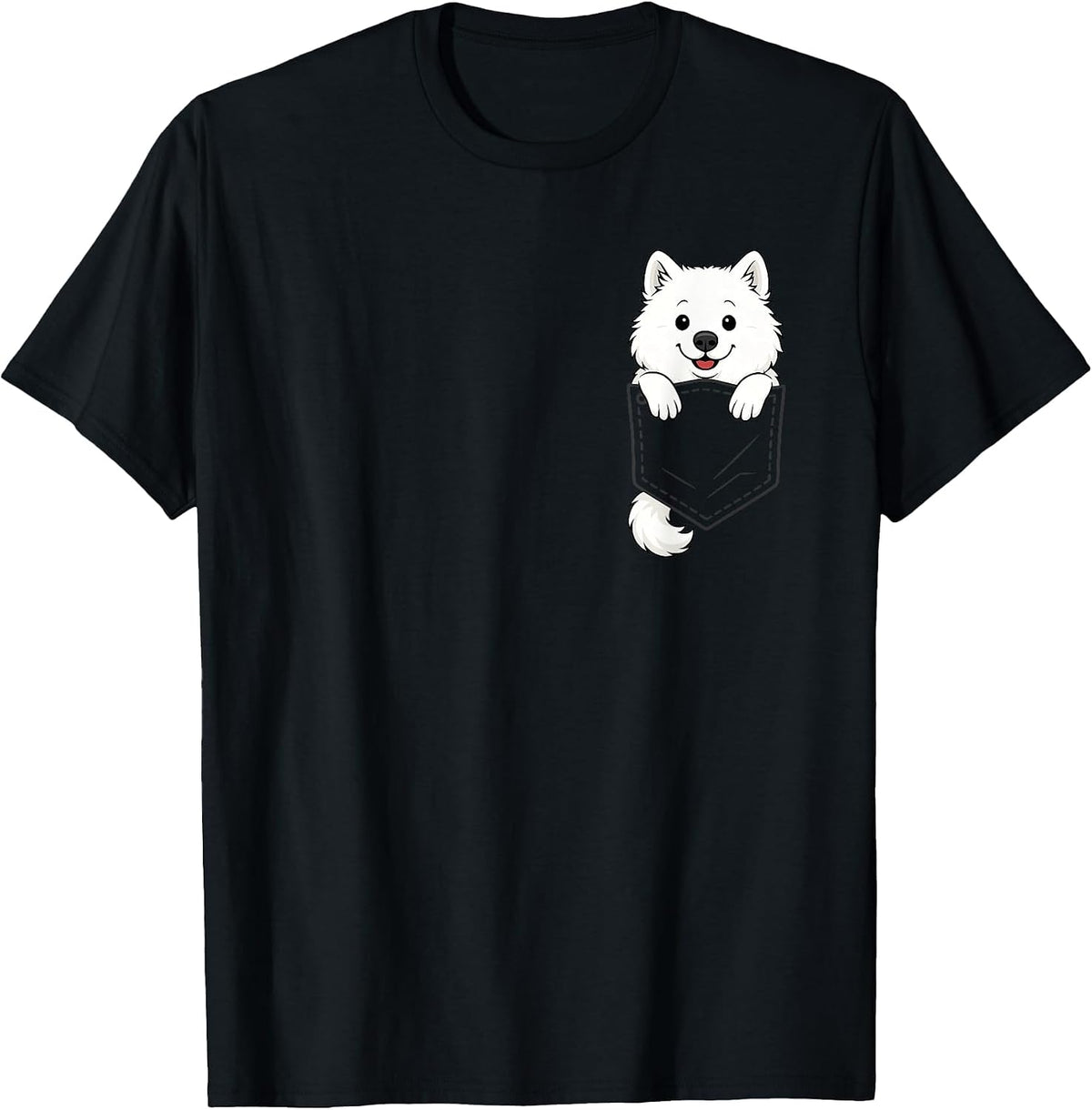 Funny Samoyed Peeking in Pocket Dog Puppy Pet Animal Lover T-Shirt - Black