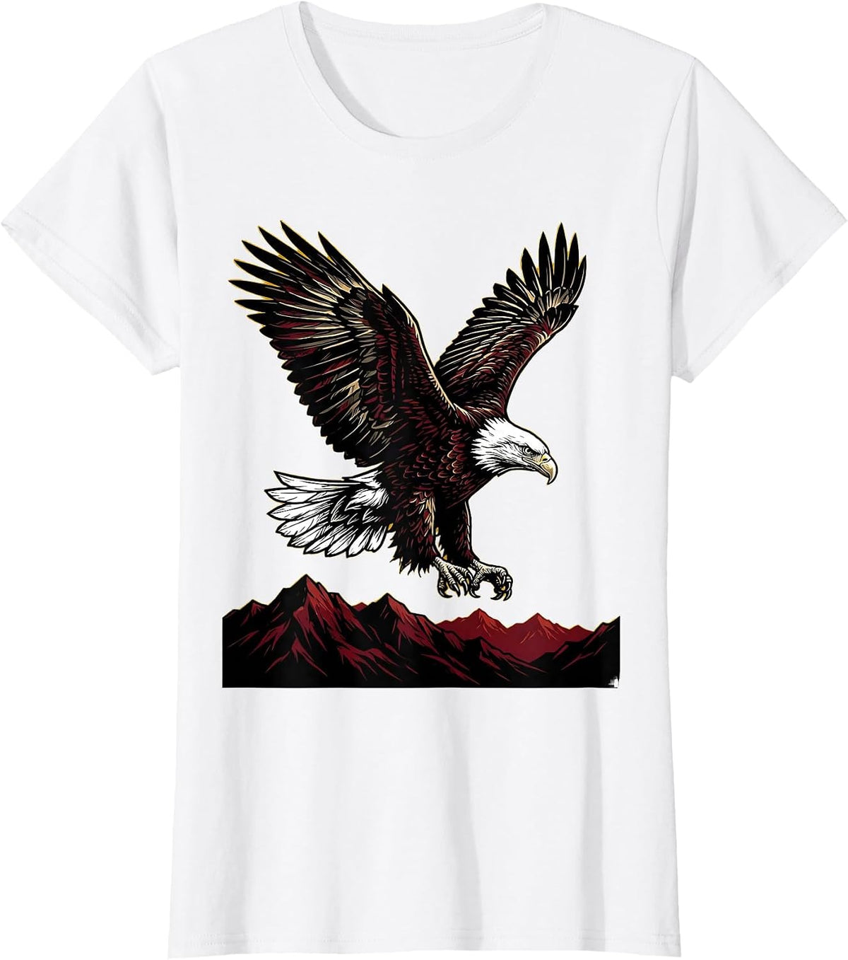 Women's Bald Eagle Soaring Over Mountain Ridge T-Shirt - White
