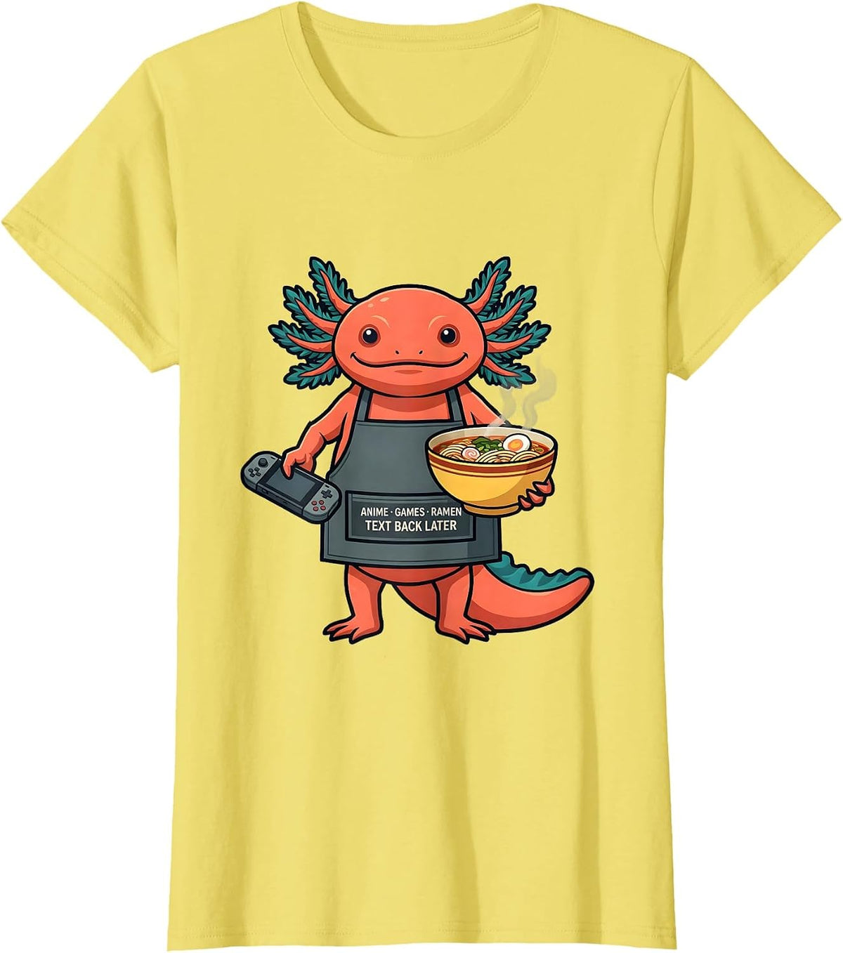 Women's anime games ramen text back later Funny Anime Cat Gamer Gift T-Shirt - Lemon Yellow