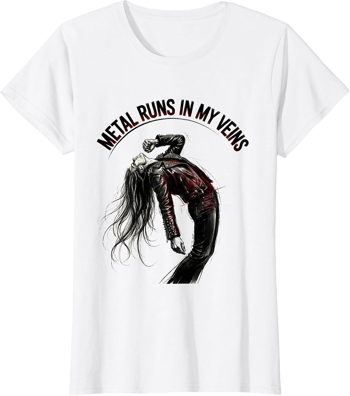 Metal Runs In My Veins Heavy Metal Design T-Shirt - White