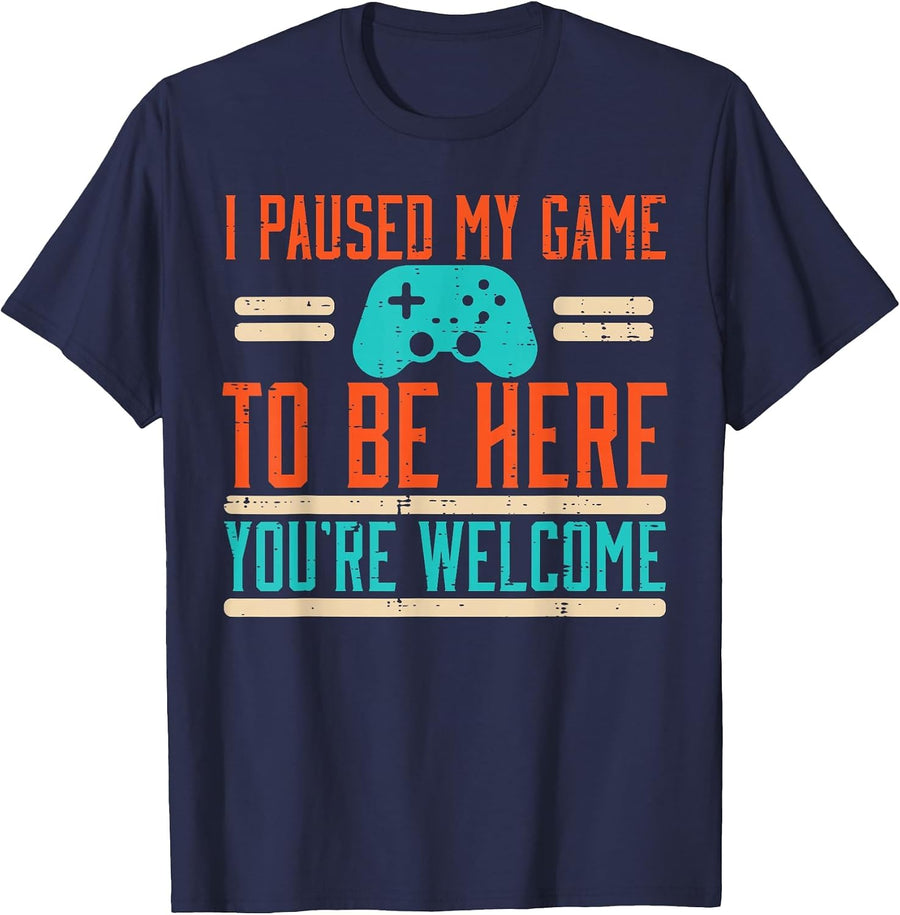 Gamer Paused My Game to Be Here Video Gaming Men Boys Kids T-Shirt - Navy Blue
