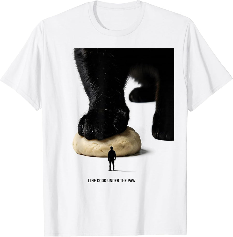 Men's Line Cook Under the Paw Funny Cat Lover Bakery Humor T-Shirt - White