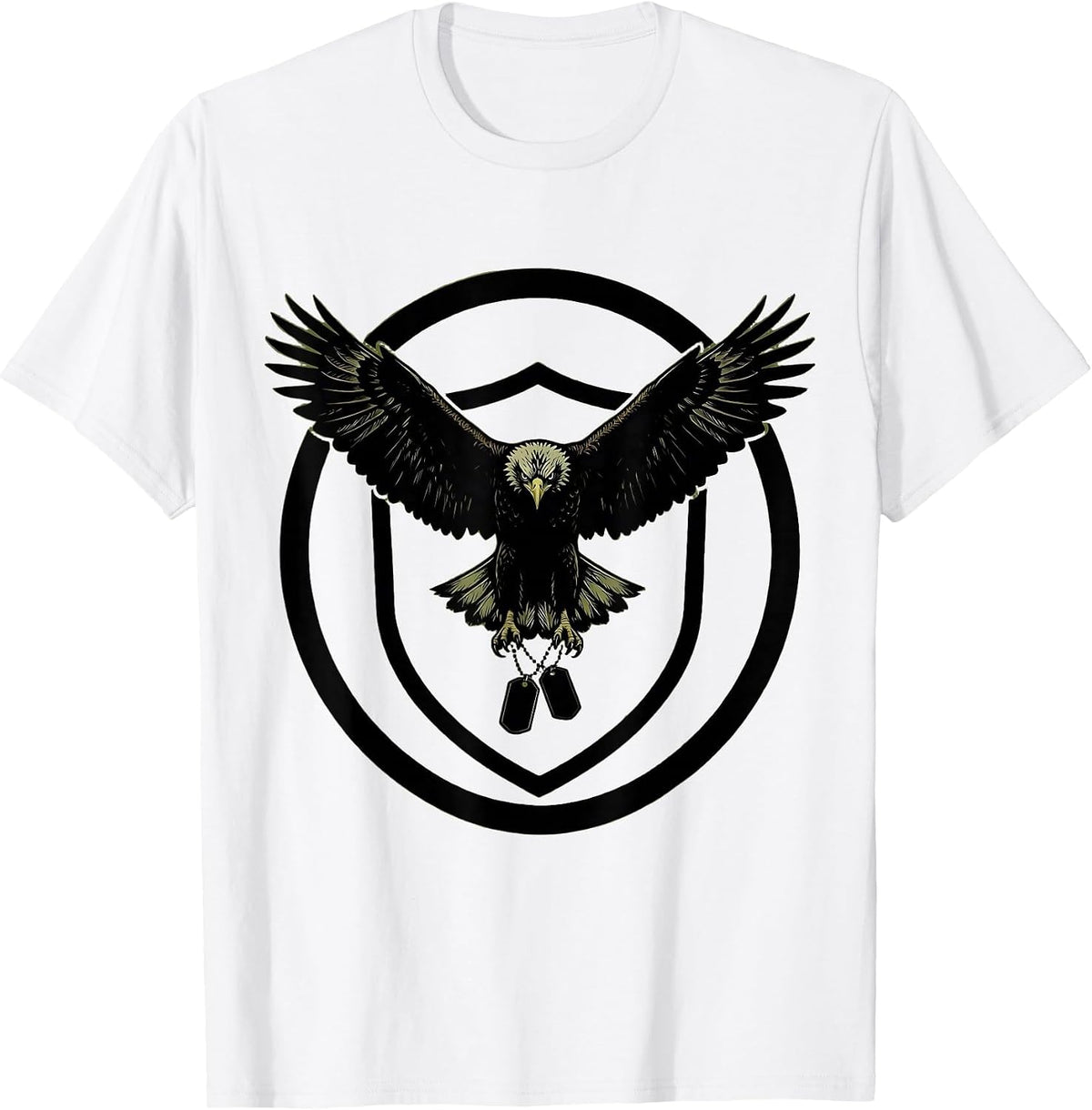 Men's Eagle and Dog Tags Patriotic Shield Graphic T-Shirt - White