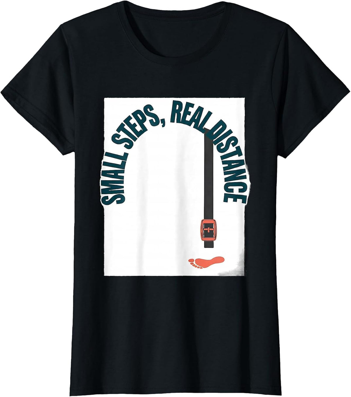 Women's Small Steps Real Distance Bold Screenprint OT PT Therapist T-Shirt - Black