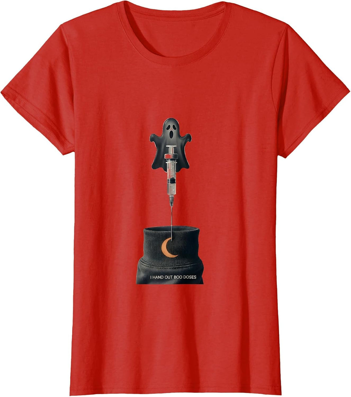 I Hand Out Boo Doses Funny Nurse Ghost Halloween Vaccine T-Shirt - Red