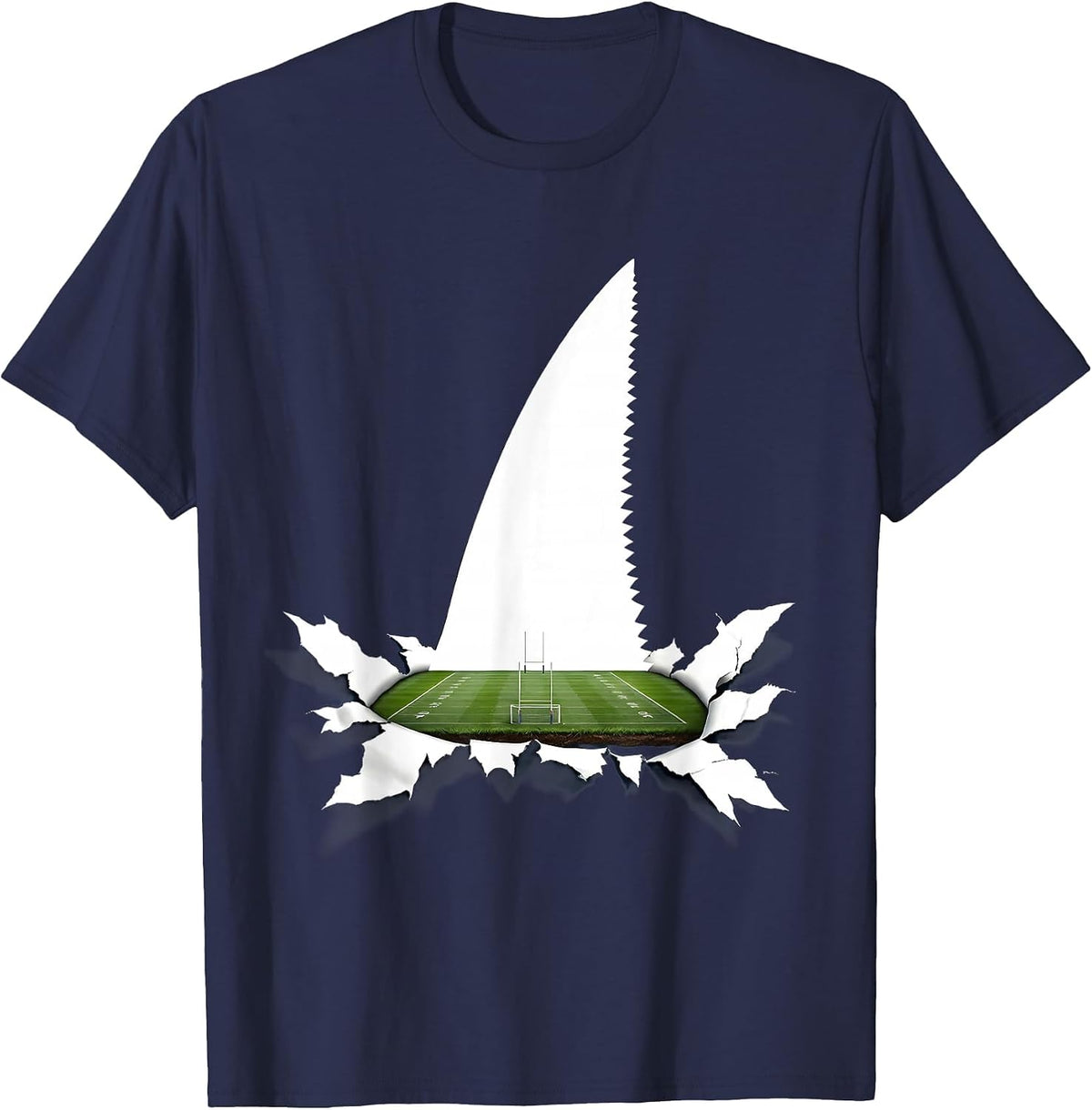 Men's Shark Fin Rugby Pitch Graphic Tee T-Shirt - Navy Blue