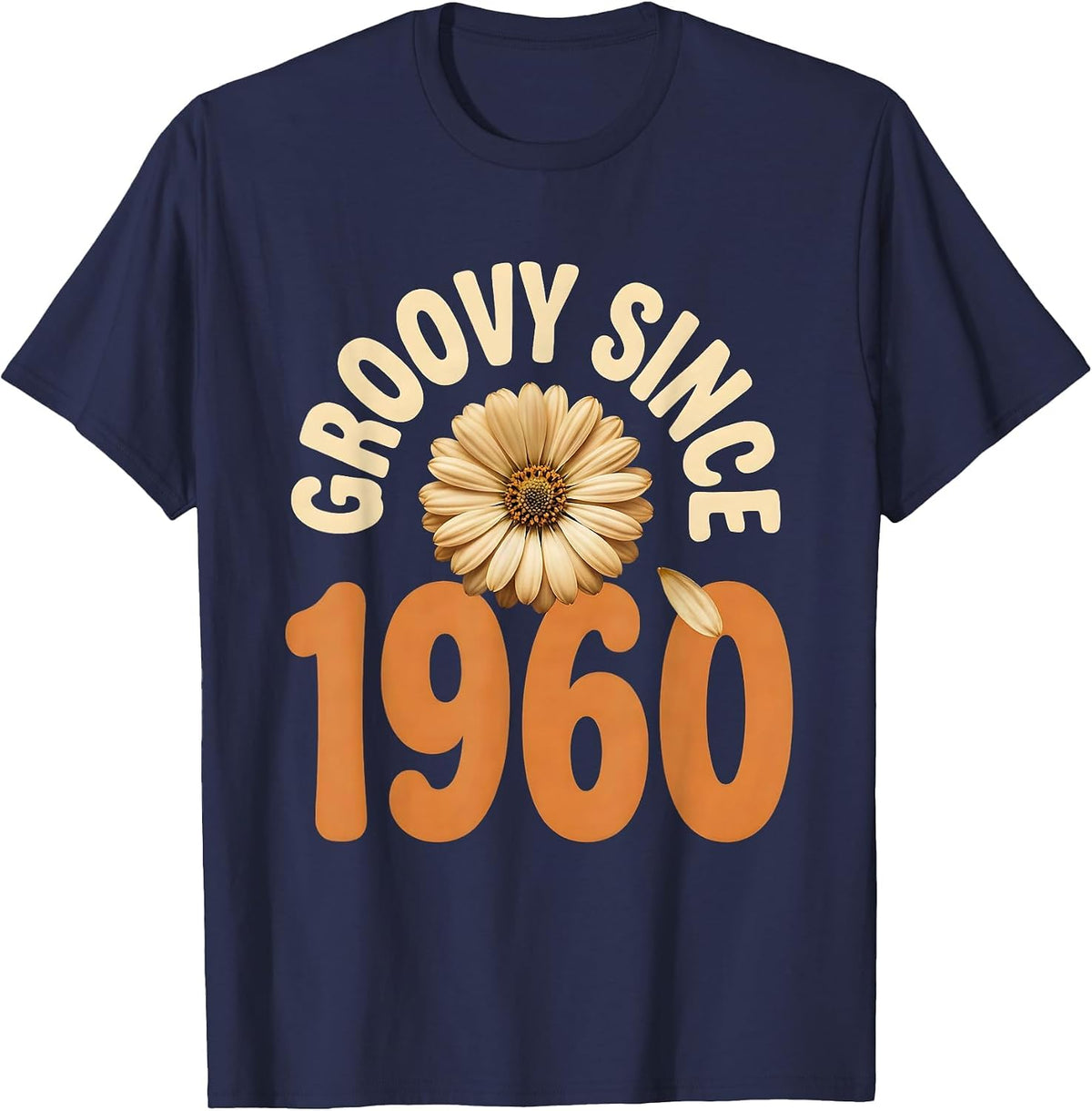 Groovy Since 1960 Retro Floral Hippie Daisy 60th Birthday T-Shirt - Navy Blue