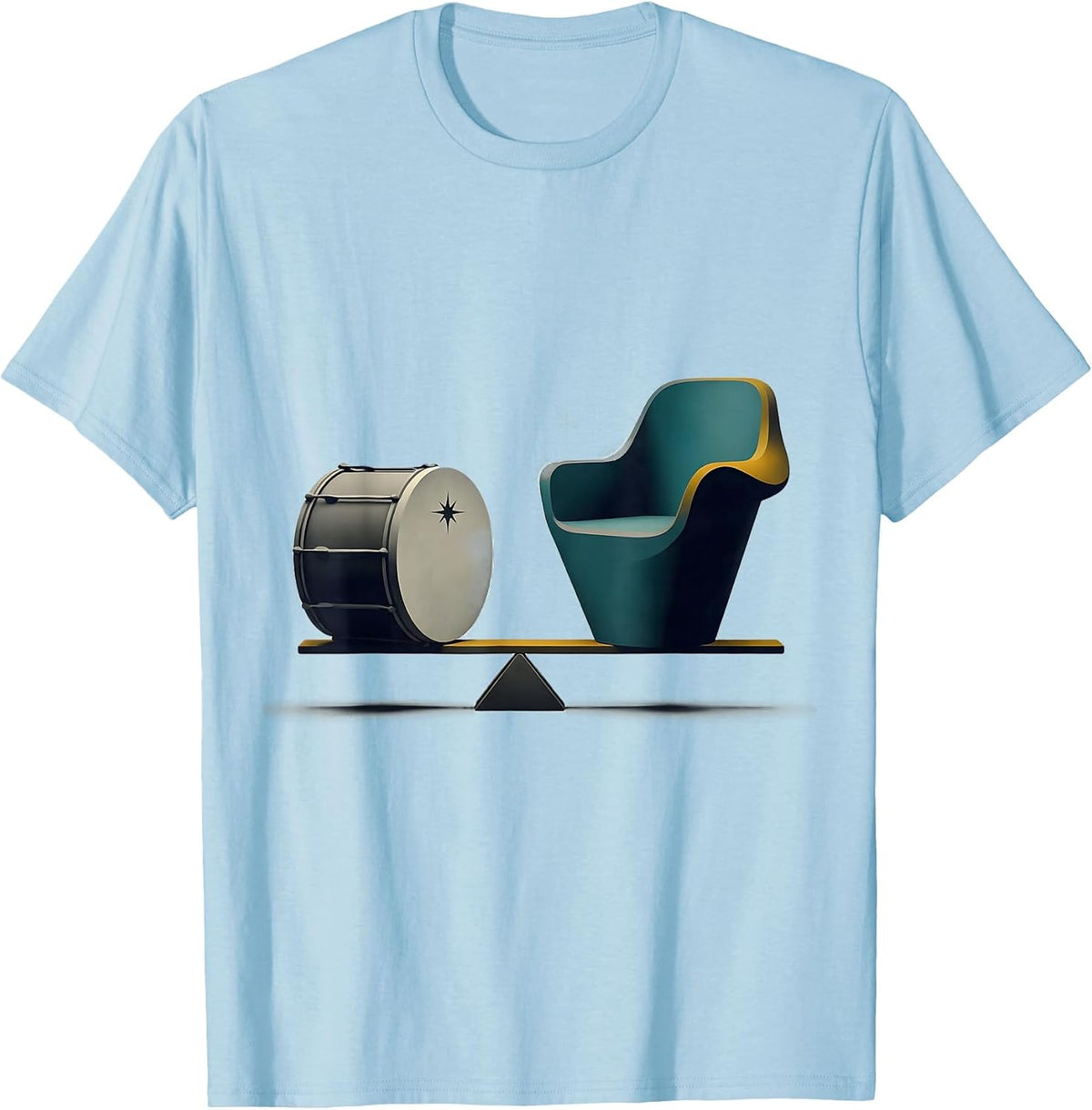 Men's Drummer Drum & Chair Midcentury Modern Humor T-Shirt - Baby Blue