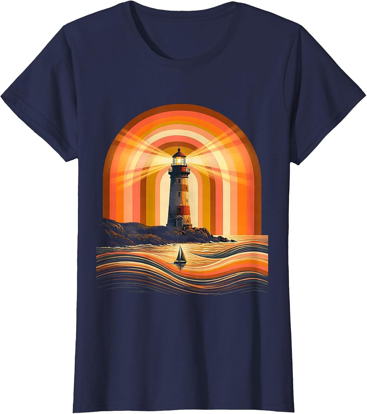 Women's Be Kind Lighthouse Guiding Lost Boat Home T-Shirt - Navy Blue