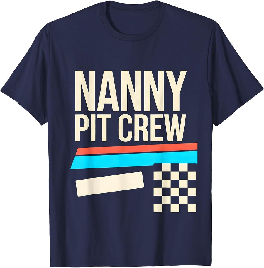 Nanny Pit Crew Funny Race Car Birthday Family Matching Party T-Shirt - Navy Blue