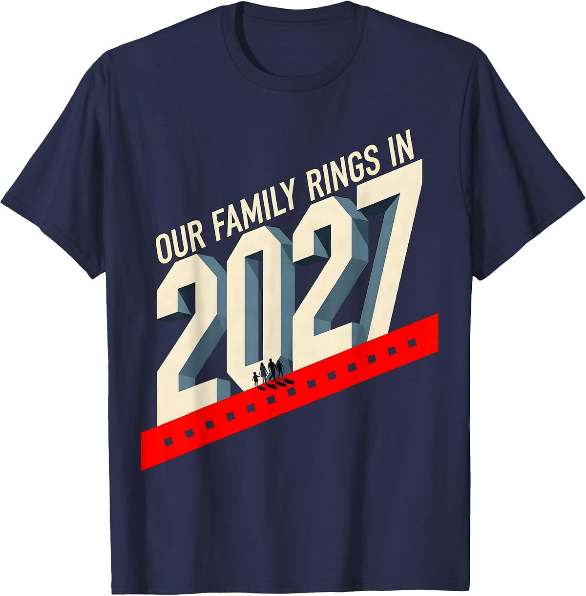 Men's Our Family Rings In 2027 Constructivist Poster Family T-Shirt - Navy Blue